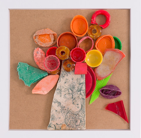 An odd bunch (my fading flowers), original beach-combed collage.